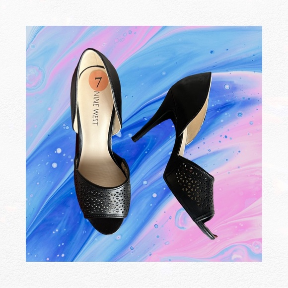 Nine West Woman’s 7 Black Peep Toe Heels With Cutout Detailing - Picture 1 of 6